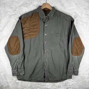 Vintage Bit and Bridle Hunting Shooting Shirt Men's Large Suede Patches Green